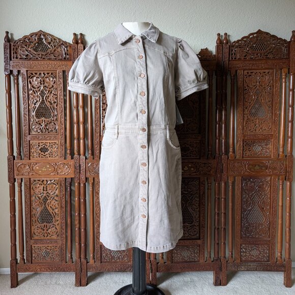 NWT Wash Lab Denim Puff Sleeve Button Down Denim Dress Buff Size Large - Picture 1 of 14